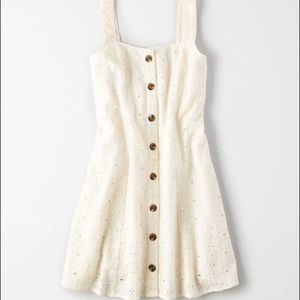 American Eagle Cream Floral Lace Button Dress